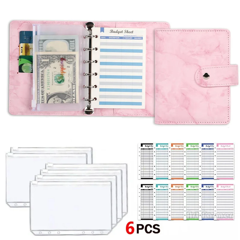 Imagem -02 - Colorido a5 pu Binder Capa Orçamento Planejador Notebook Covers Bolsos com Zíper Dinheiro Saving Envelope Buraco Plástico