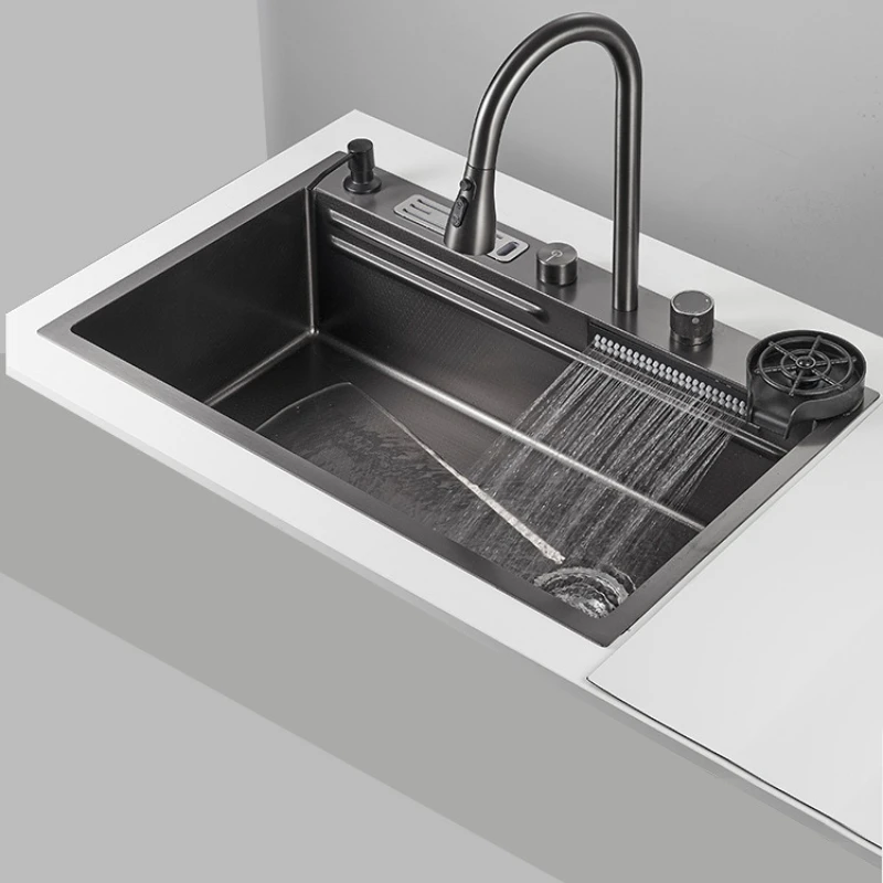 شلال مطبخ بسيط من الفولاذ المقاوم للصدأ، خزان واحد كبير