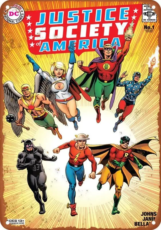 Justice Society of America (2022) #1 Poster Art Metal Tin Logo Aluminum Logo 20.32 x 30.48 cm Wall decoration Gift for homes, st