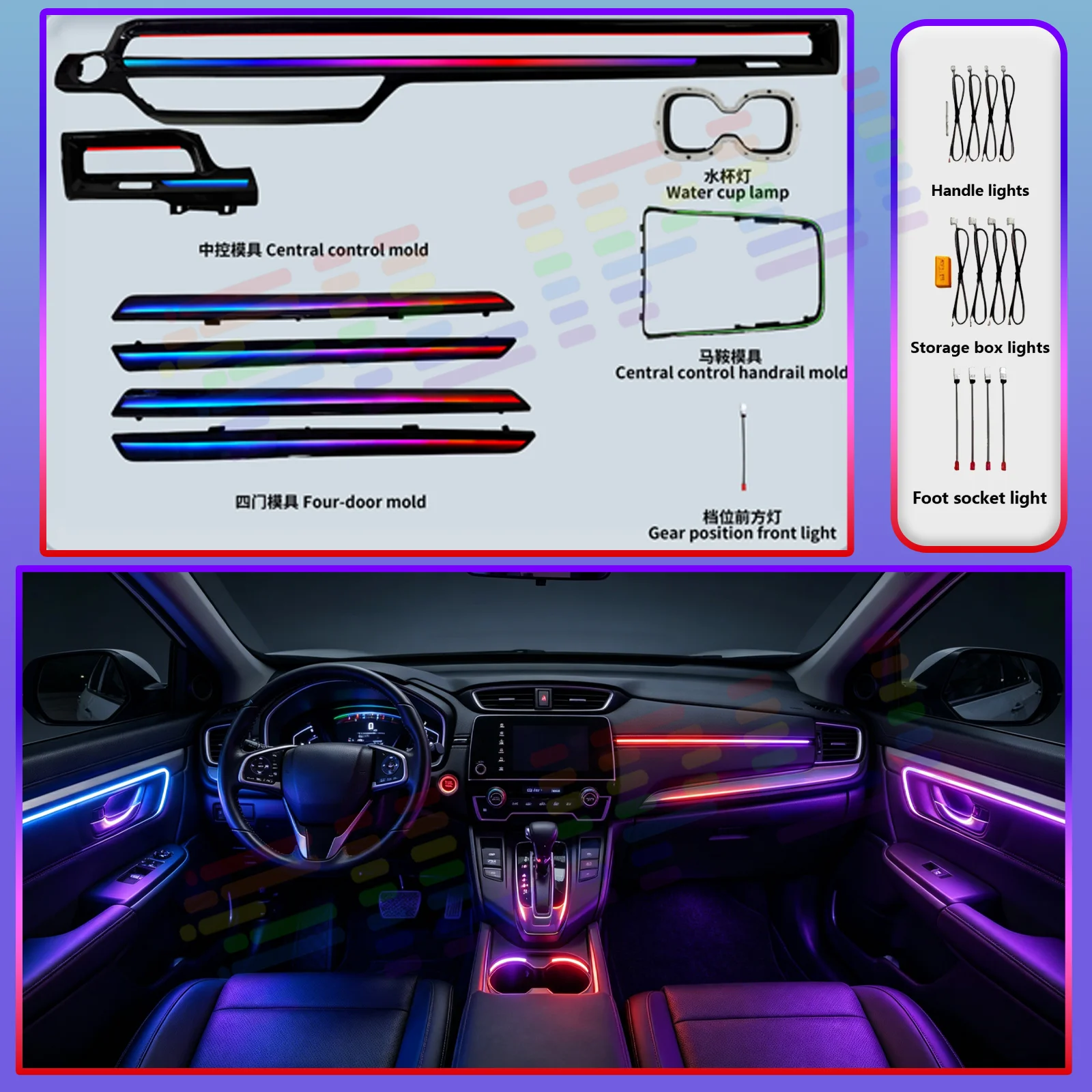 Ambientebeleuchtung für Honda CRV 2023-2025 Dynamischer Stil Armaturenbrett Dekorative Luftauslass-LED-Atmosphärenlampe Beleuchtete Streifen