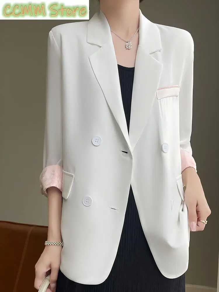 Spring and Summer New Women's Suit Jacket Fashion Casual 3/4 Sleeve Color Matching Cuff Coat Comfortable Top