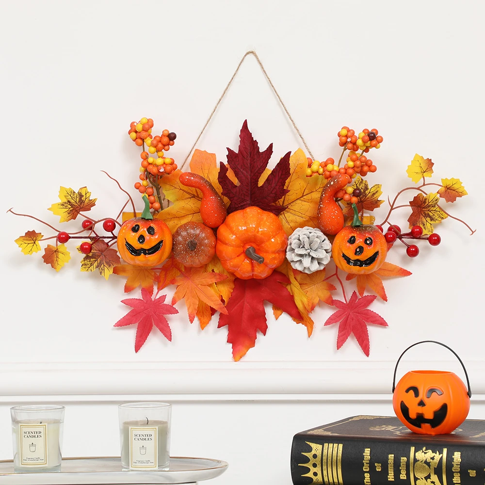 Halloween Decoration Maple Leaf Pumpkin Decorative Pendant Harvest Festival Wall Hanging Props Autumn Fall Decor