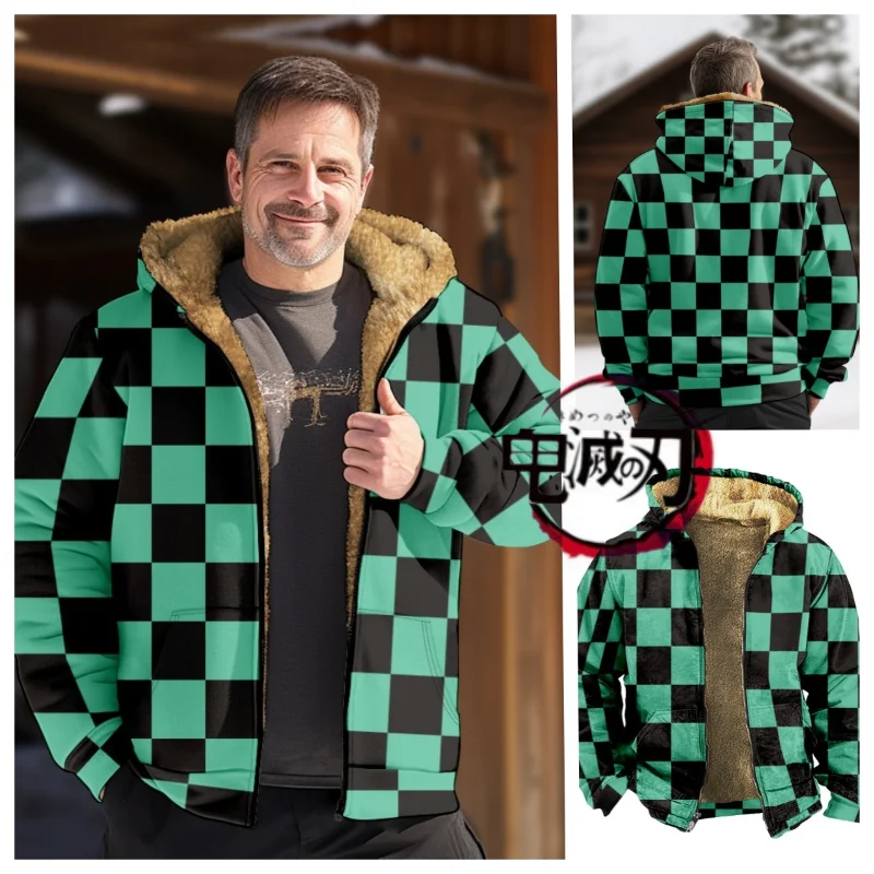 

Anime Demon Slayer Velvet Thick Warm Sweater Winter Oversized Hoodie Zip Up Sweatshirt Winter Top Plus Size Coat Plush Jacket