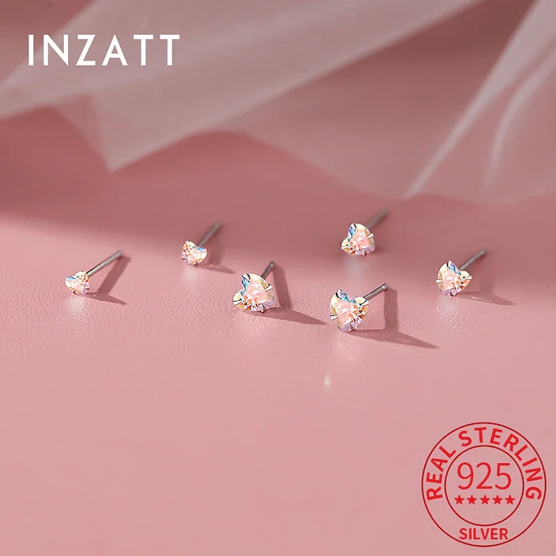 INZATT Real 925 Sterling Silver 3/4/5mm Fantastic Zircon Heart Stud Earrings for Women Cute Fine Jewelry Minimalist Accessories