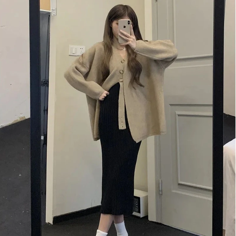 Sleeveless Dresses Women Autumn Newly Chic Vintage Gentle Female Solid Slim Spaghetti Strap Leisure Ulzzang Fashion Knitted Ins