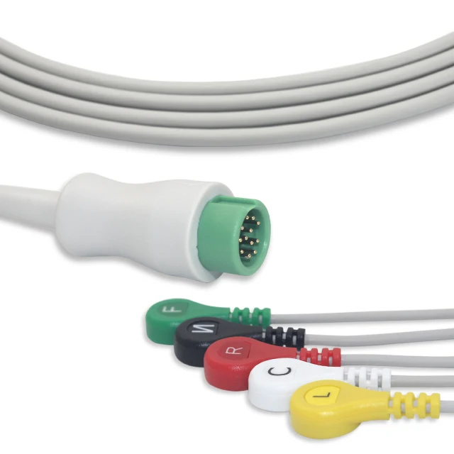 Compatible with 12 pin 3/5 lead single piece ecg ekg snap lead cable