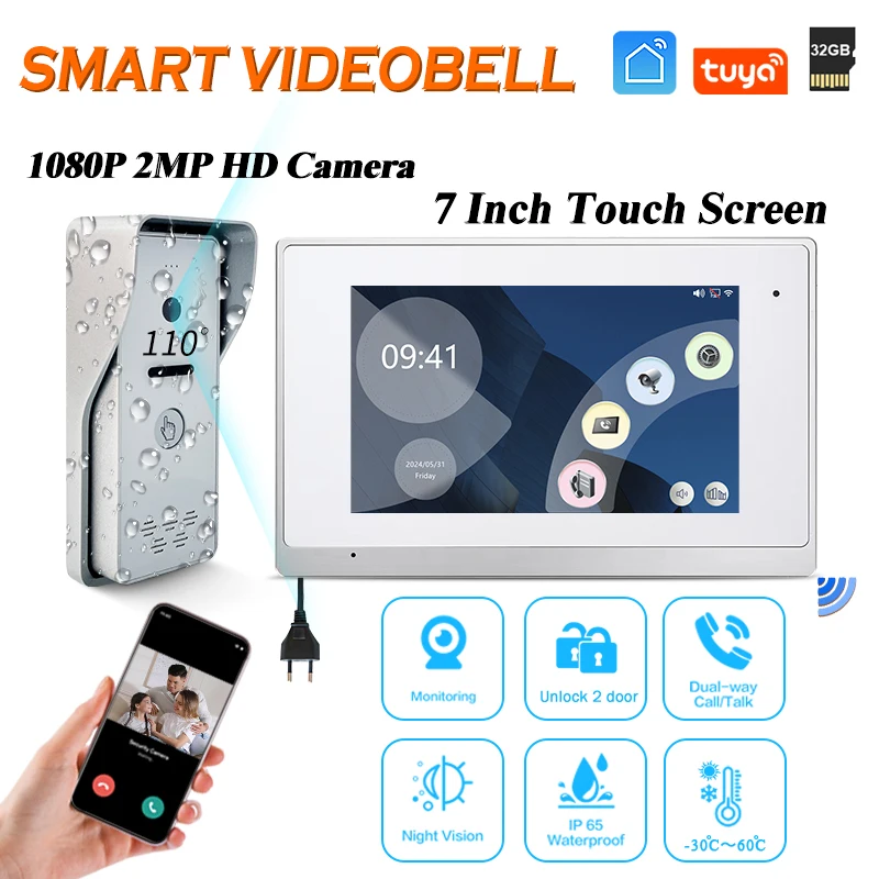 

7 inch Tuya app kit door access control system night vision connect IP cctv camera monitor door HD camera with screen price