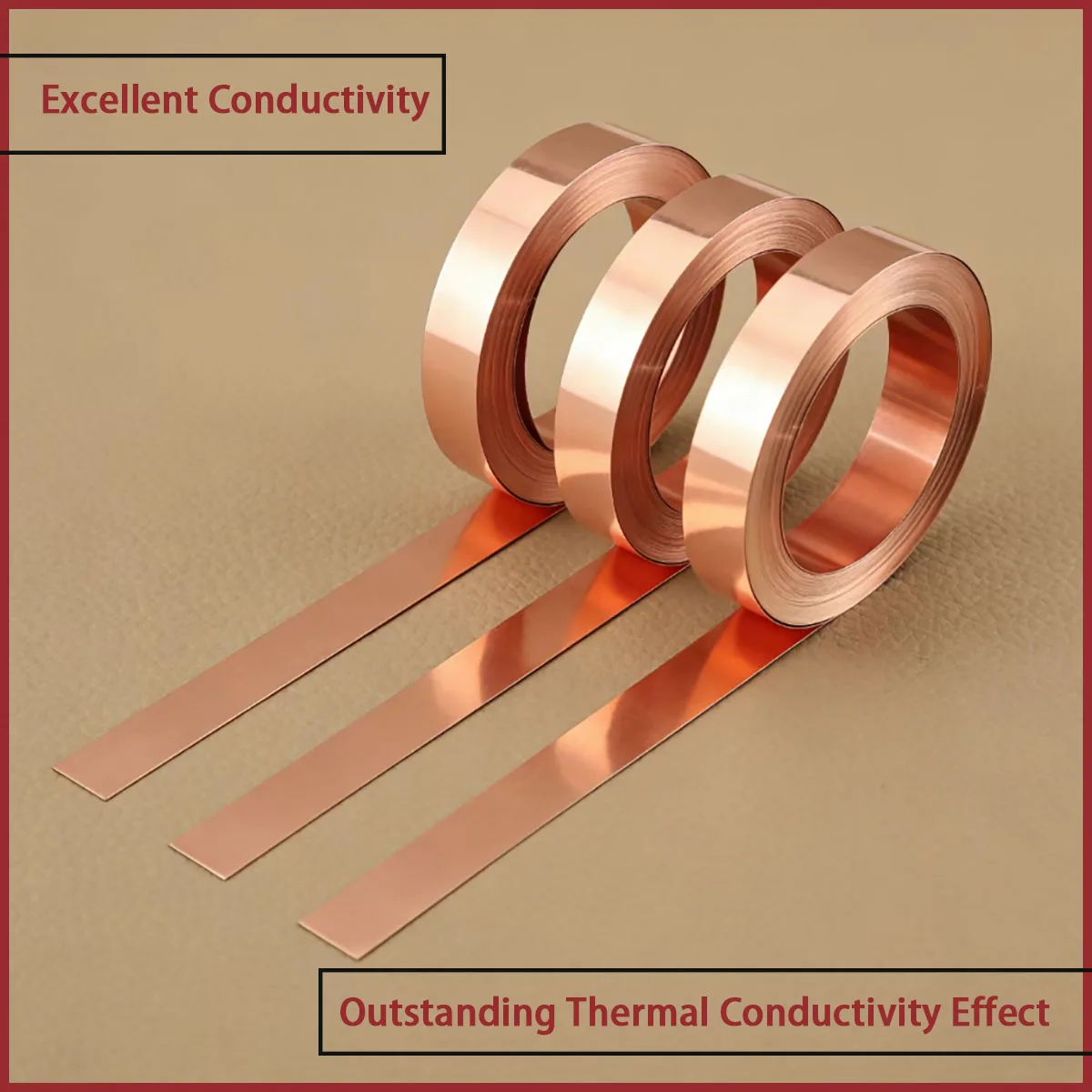 Red copper tape with a thickness of 0.15mm-1mm is used for connectors, busbars, heat sinks, decorative nameplates, etc