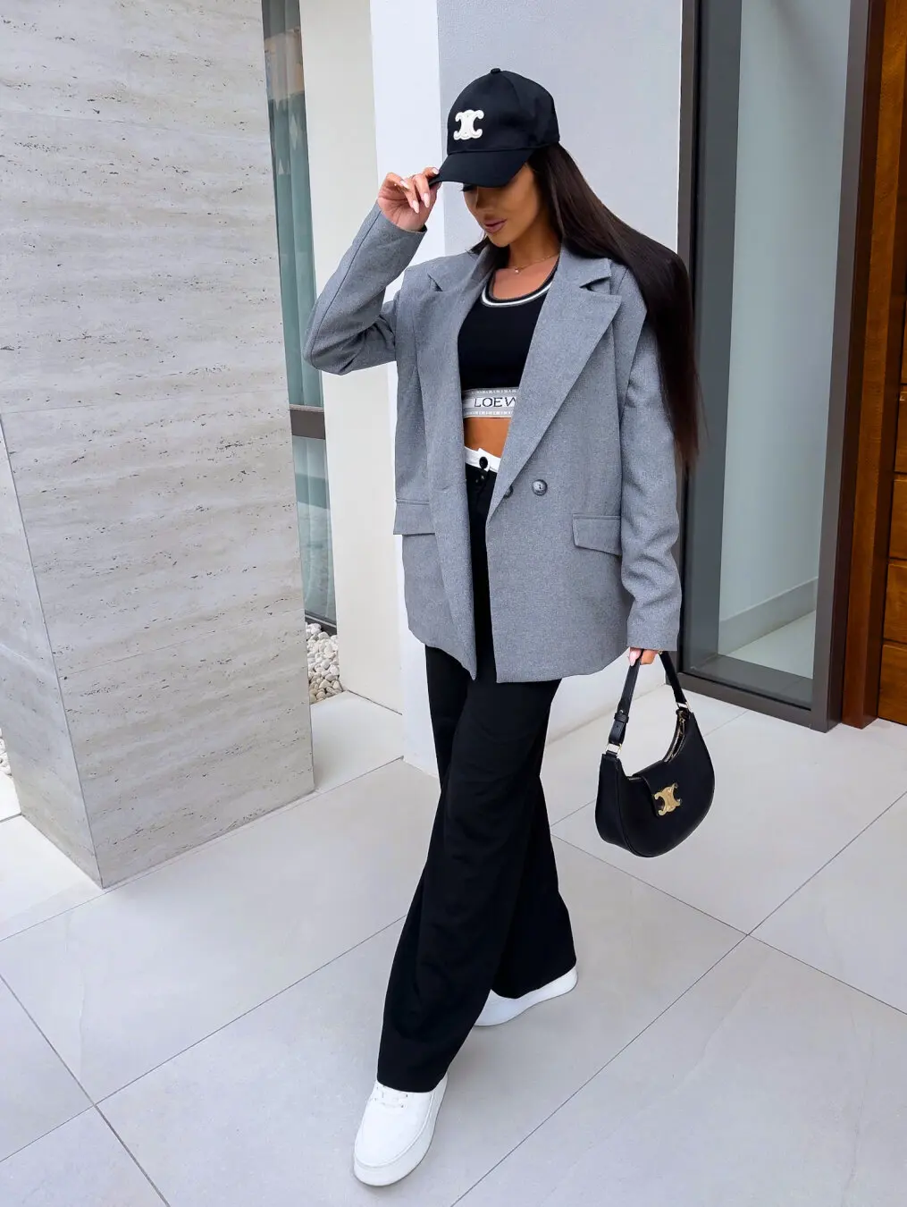 Women Oversized Lapel Blazer Double Breasted Long Sleeve Loose Casual Office Suit Jacket