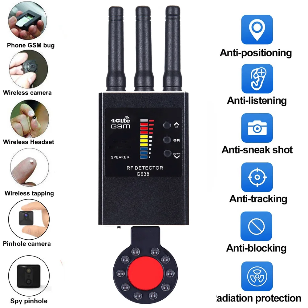 Anti Spy Wireless RF Signal Detector Bug GSM GPS Tracker IR Hidden Cameras Eavesdropping Devices Military Professional Version