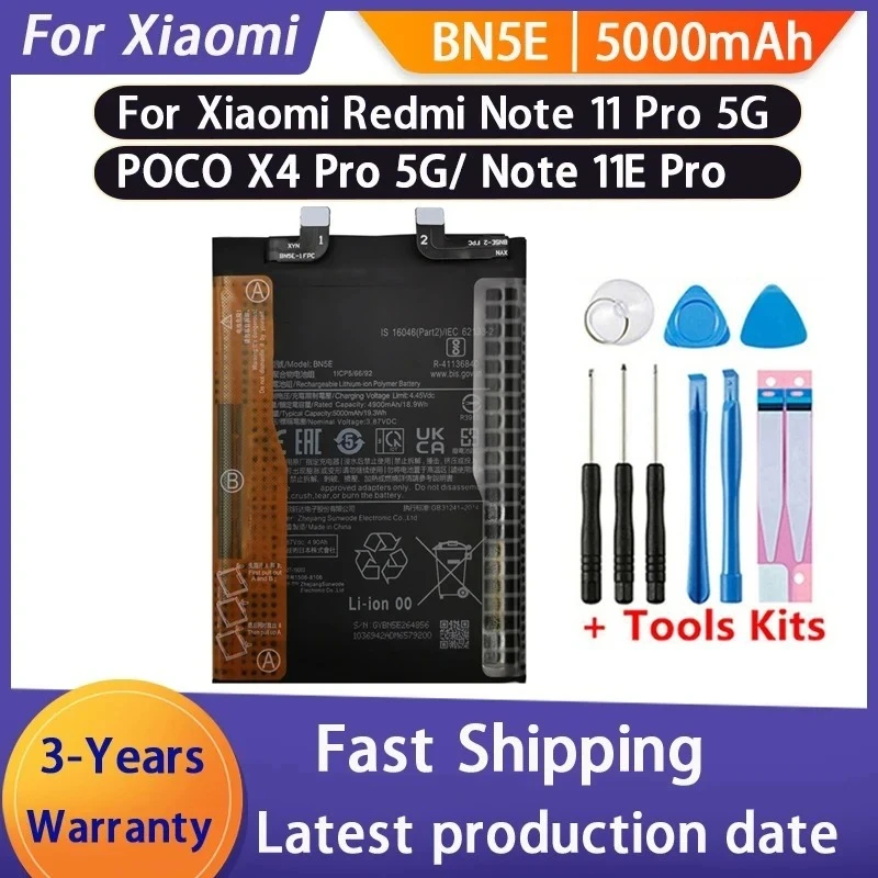 1005 NEW BN5E Battery 5000mAh For Xiaomi POCO X4 PRO / Redmi Note 11 Pro / 11E Pro 5G Phone Batteries Bateria Batterij+Tools