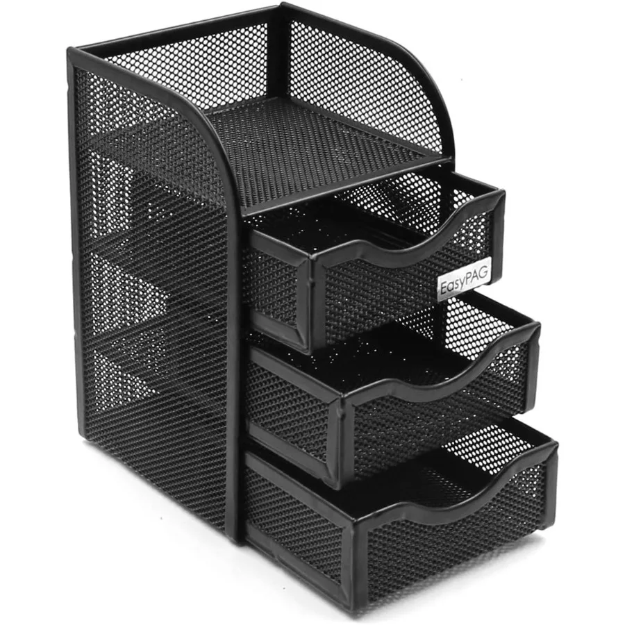 

Сетчатый настольный органайзер с 3-мя ящиками, офисный настольный органайзер и аксессуары, канцелярская сумка для офиса, дома, студентов, черный