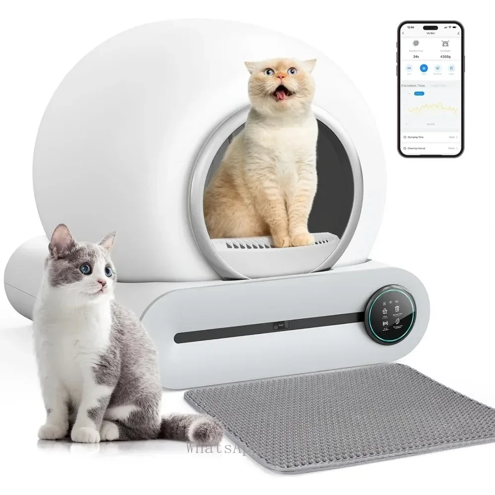 BASTRUMI Self Cleaning Cat Litte Box With 65L+9L Large Capacity/APP Control For Multiple Cats With Mats & Baffle Plate