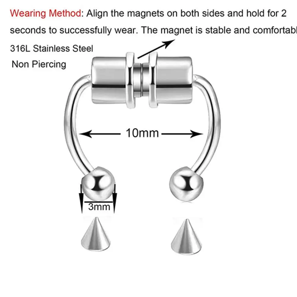 المغناطيسي وهمية ثقب الأنف النساء فو ثقب المجوهرات وهمية ثقب هوب الشفاه الحاجز الأنف موضة الشرير مجوهرات للجسم