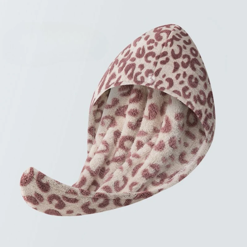 Coral Fleece Leopard Print Fast-drying Hair Cap with Strong Water Absorption Thick Quick-drying Towel Shower Cap Headscarf