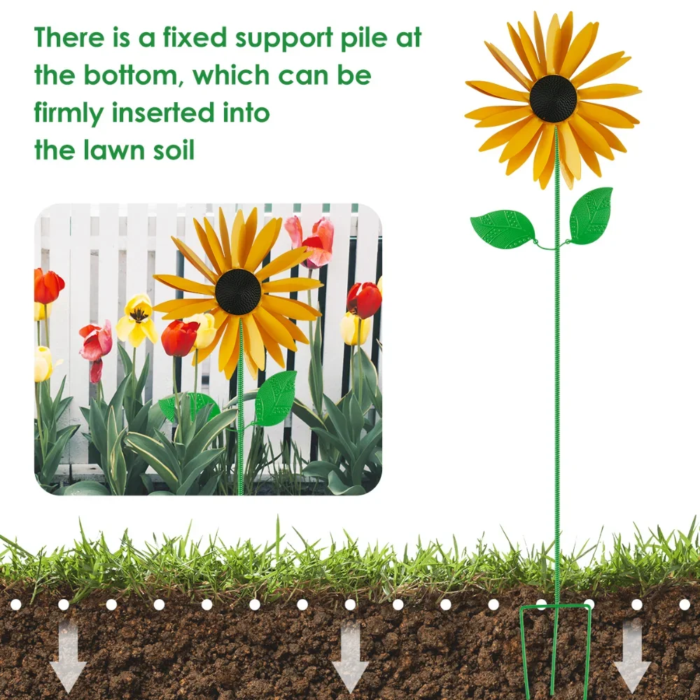 Dekoracja ogrodowa ze słonecznikiem 3D rękodzieło metalowe stocznia wiatrownica stojąca/ścienna rzeźba artystyczna na kwiaty do drzwi ogrodowych