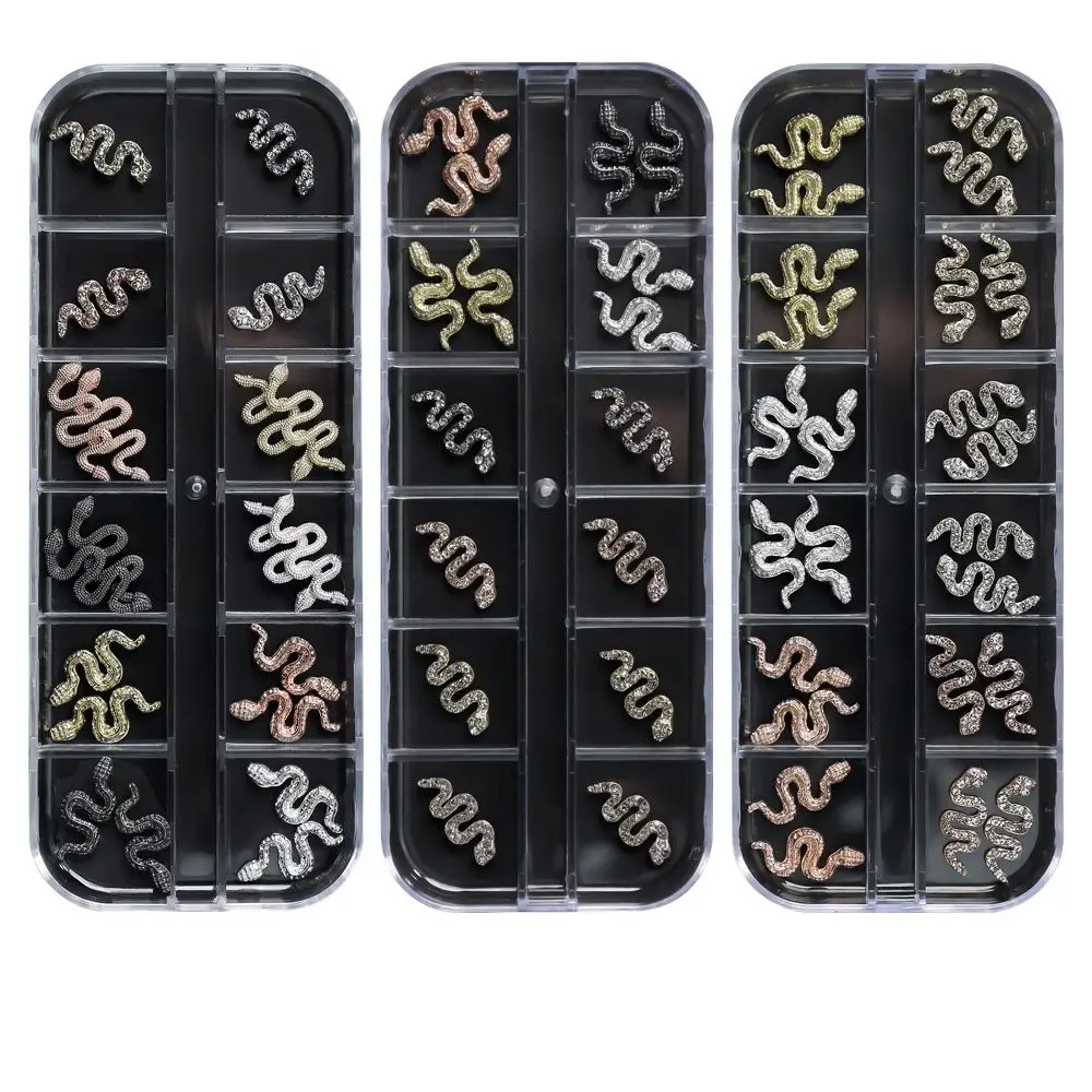 

24PCS /Box 3D Snake Nail Charms Silver/Gold Snake Nail Charm Snake Zircon Nail Art Charms/Nail Decoration/3D Cute Manicure