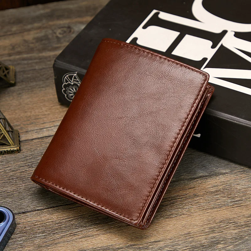 Leather men's wallet with RFID anti-theft function, short style, multi-card slots, men's leather wallet, small purse