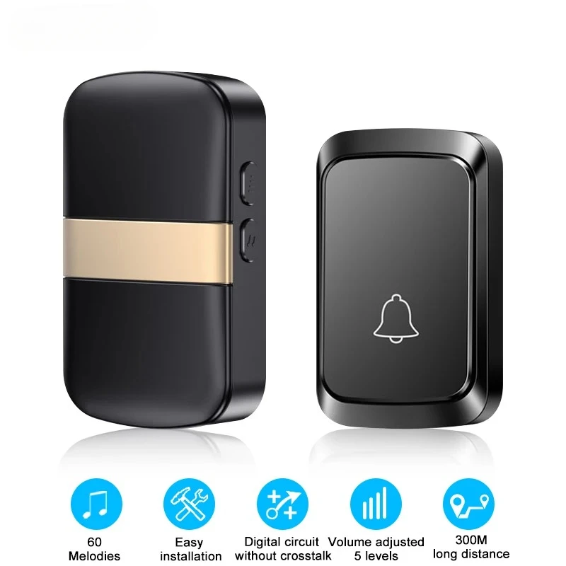 Wireless Smart Doorbell Home Welcome Door Bell 300M/984 FT Remote 60 Songs No Socket Required Wireless Doorbell Battery Type