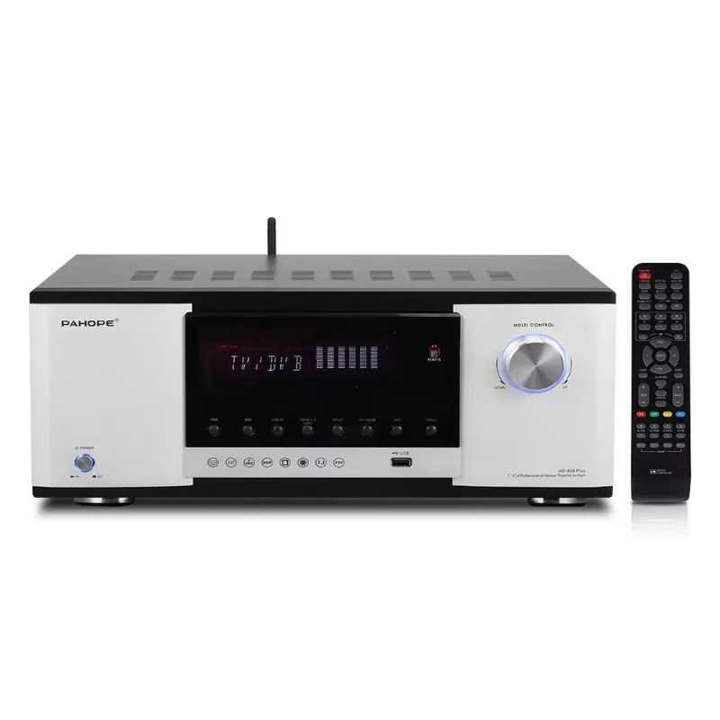 High Power 7.1 Channel Home Theater Amplifier DTS HD AV Digital Power Amplifier with BT USB Metal Audio System Theater Use
