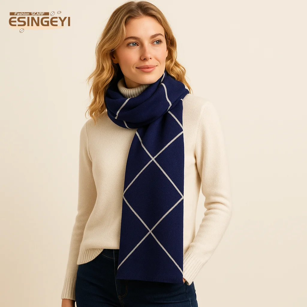 

ESINGEYI 2025 Winter Scarves Woman Foulards Femme Scarf Imitation Cashmere geometry Elegant pashmina Shawl Muffler Tippet