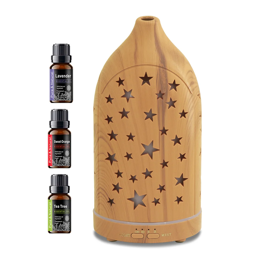 

Star Hollow Out Design Essential Oil Diffuser Ultrasonic Aromatherapy Humidifier Auto Shutoff 7 Color LED Lights Quiet Operation