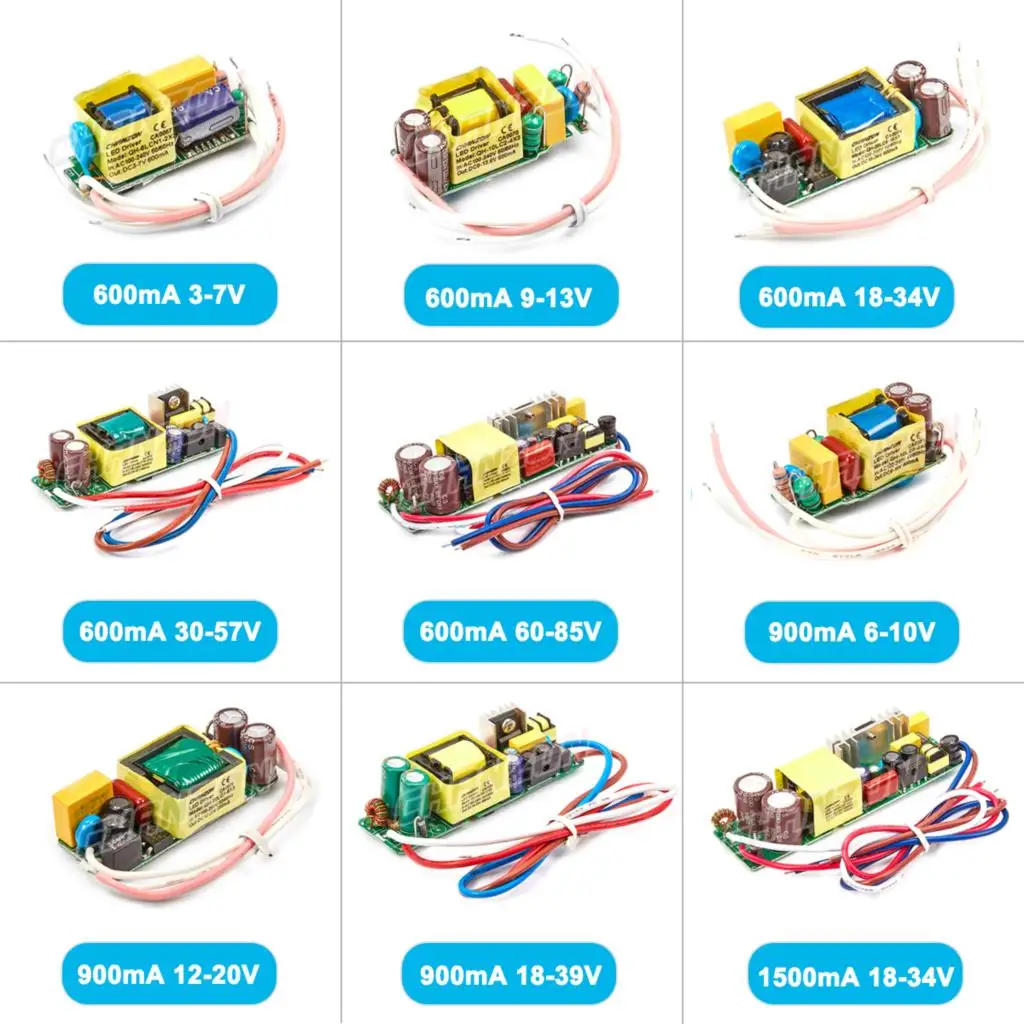 Controlador Led de corriente constante, fuente de alimentación de 6W, 10W, 20W, 36W, 50W, 300MA, 600Ma, 900Ma, 1500Ma, transformador de aislamiento