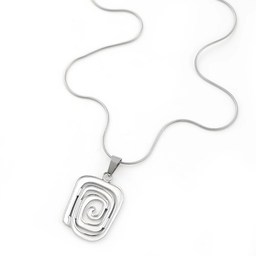 Stainless Steel Trendy Square Spiral Pendant Necklace for Women Men Gold Silver Color Aesthetic Vortex Charm Chain Jewelry Gift