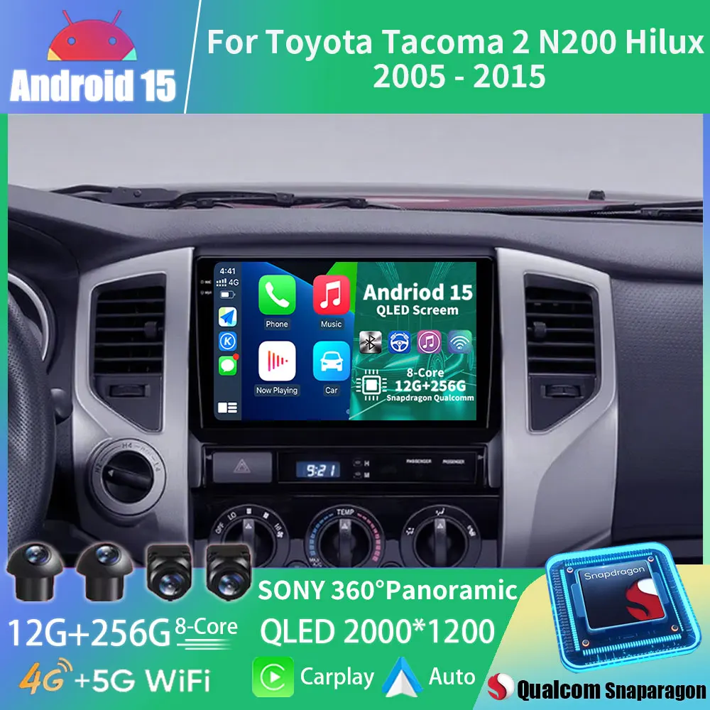 Android 15 Car Radio For Toyota Tacoma 2 N200 Hilux 2005 - 2015 GPS Multimedia Player Navi Head Unit Wireless Carplay Auto Video