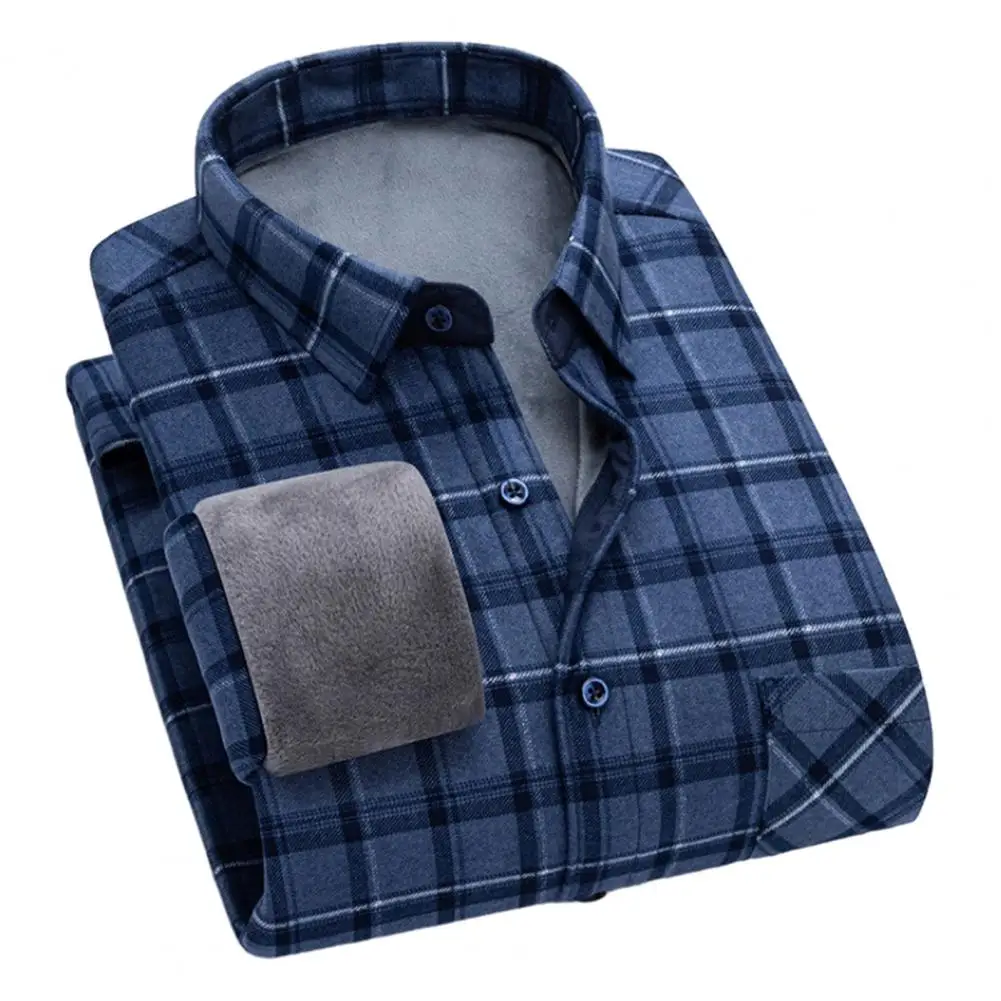 

2024 Men Fleece Shirt New Autumn Winter Male Long Sleeve Plaid Shirt Thick Fleece Lined Soft Casual Warm Dress Shirt 3XL