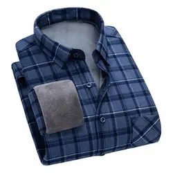 2024 Men Fleece Shirt New Autumn Winter Male Long Sleeve Plaid Shirt Thick Fleece Lined Soft Casual Warm Dress Shirt 3XL