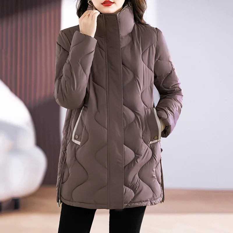 Hooded Parka Down Cotton Clothes Lapel Women'S  Winter New Midi Corrugated Quilted Thick Warm Cotton-Padded Jacket Outcoat Lady