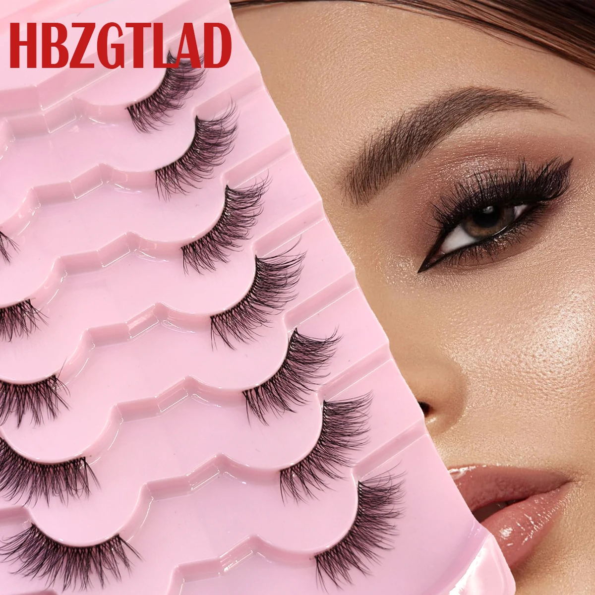 7 doppelte halbe Wimpern, natürliche 3D-Katzenaugen-Wimpern, handgefertigt, transparenter Terrier-Fuchs, halbe Wimpern, verlängertes Make-up, falsche Wimpern