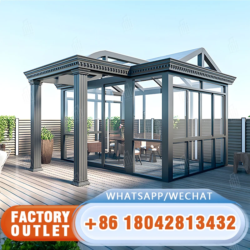 Customized Free Standing Aluminum Double Tempered Glass Sunrooms Summer House