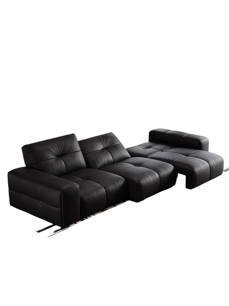 

Italian minimalist electric function leather sofa bed living room small apartment modern simple intelligent telescopic straight