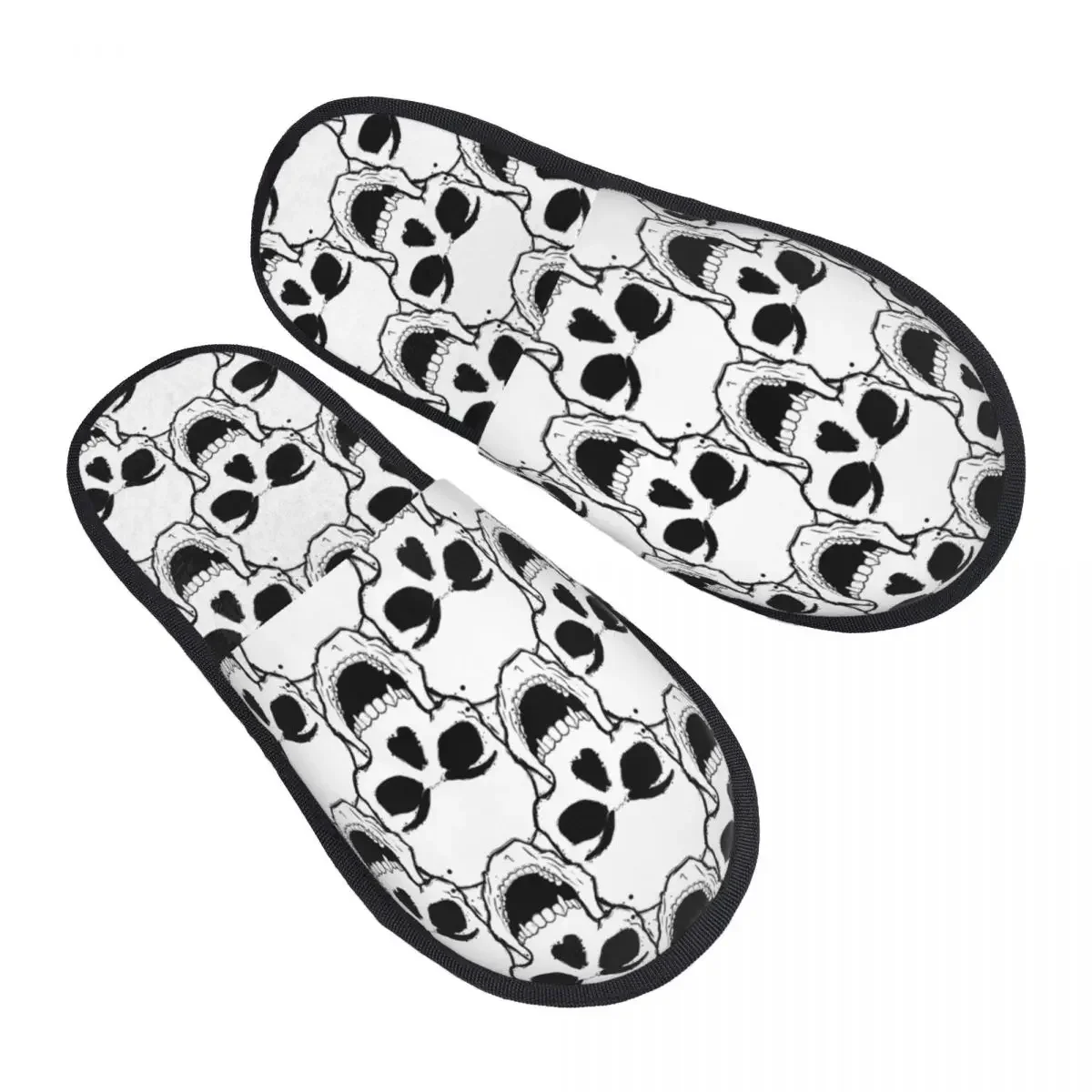 Home Slippers Indoor Bedroom Slipper Hand Drawn Skulls Flip Flops Autumn Winter Furry Plush Shoes