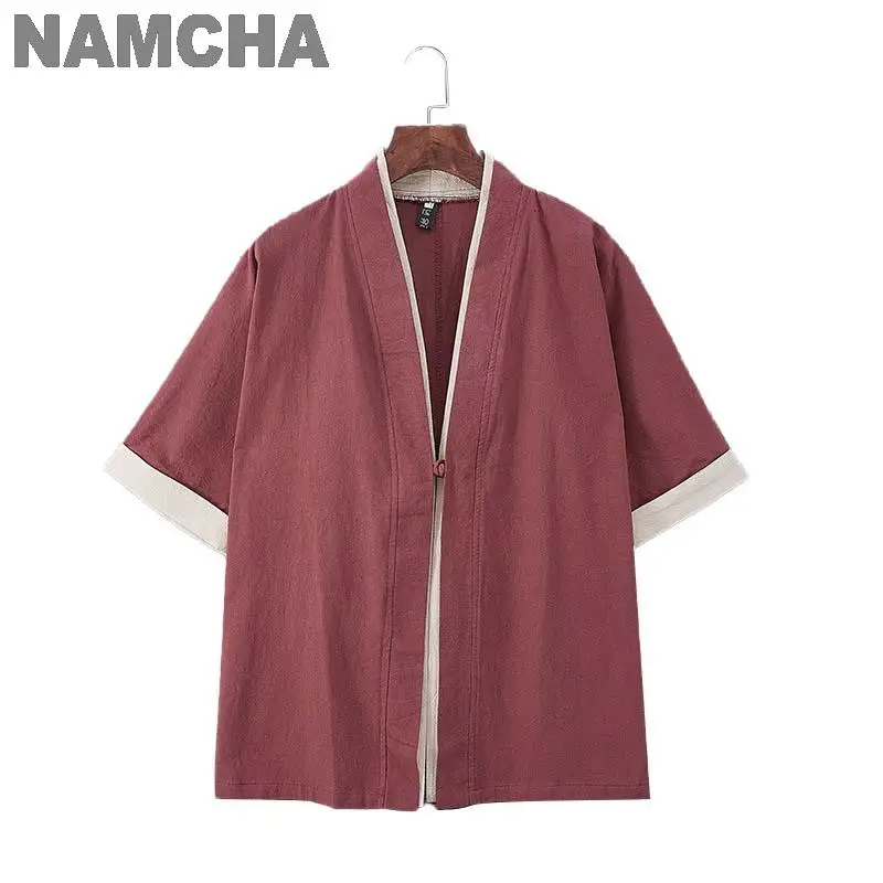 Volwassen Japanse Kimono Mantel Casual Zwart Dun Strand Shirt Zeven Minuten Mouw Zomer Capes Vest Heren Jas Kleding Bovenkleding