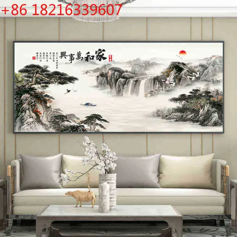 Living room painting middle hall sofa background wall mural calligraphy painting new Chinese atmospheric landscape