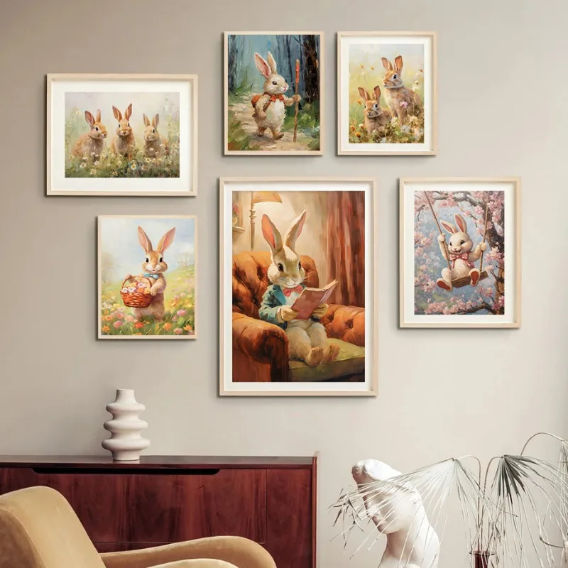 Affiches et impressions de lapin de Pâques mignon pour chambre d'enfant, image d'art mural, impression sur toile, décor de pépin