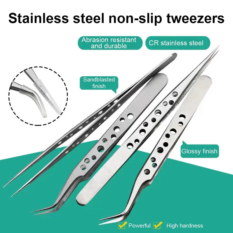 Industrial Precision Tweezers Anti-static Magnetic Stainless Steel Tweezers Set For Electronics Soldering Maintenance Hand Tools