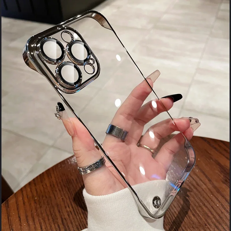 Luxuriöse, rahmenlose, transparente Hülle für iPhone 17, 16, 15, 14, 13, 12 Pro Max Plus, Glas-Kameraschutz, ultradünn, hart, PC – Detail 8