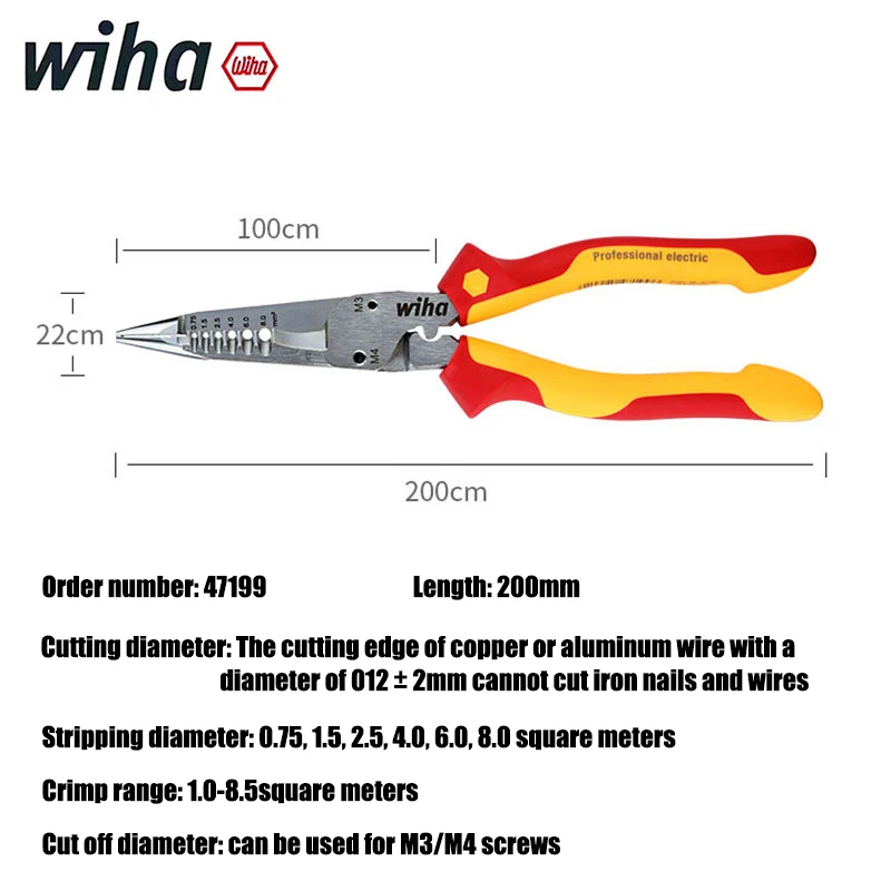 Wiha 6-in-1 Multifunktionale Isolierte Elektrikerzange, 1000V Drahtabisolierung, Crimpen, Schneiden, Industriequalität Werkzeug 47199 – Detail 11