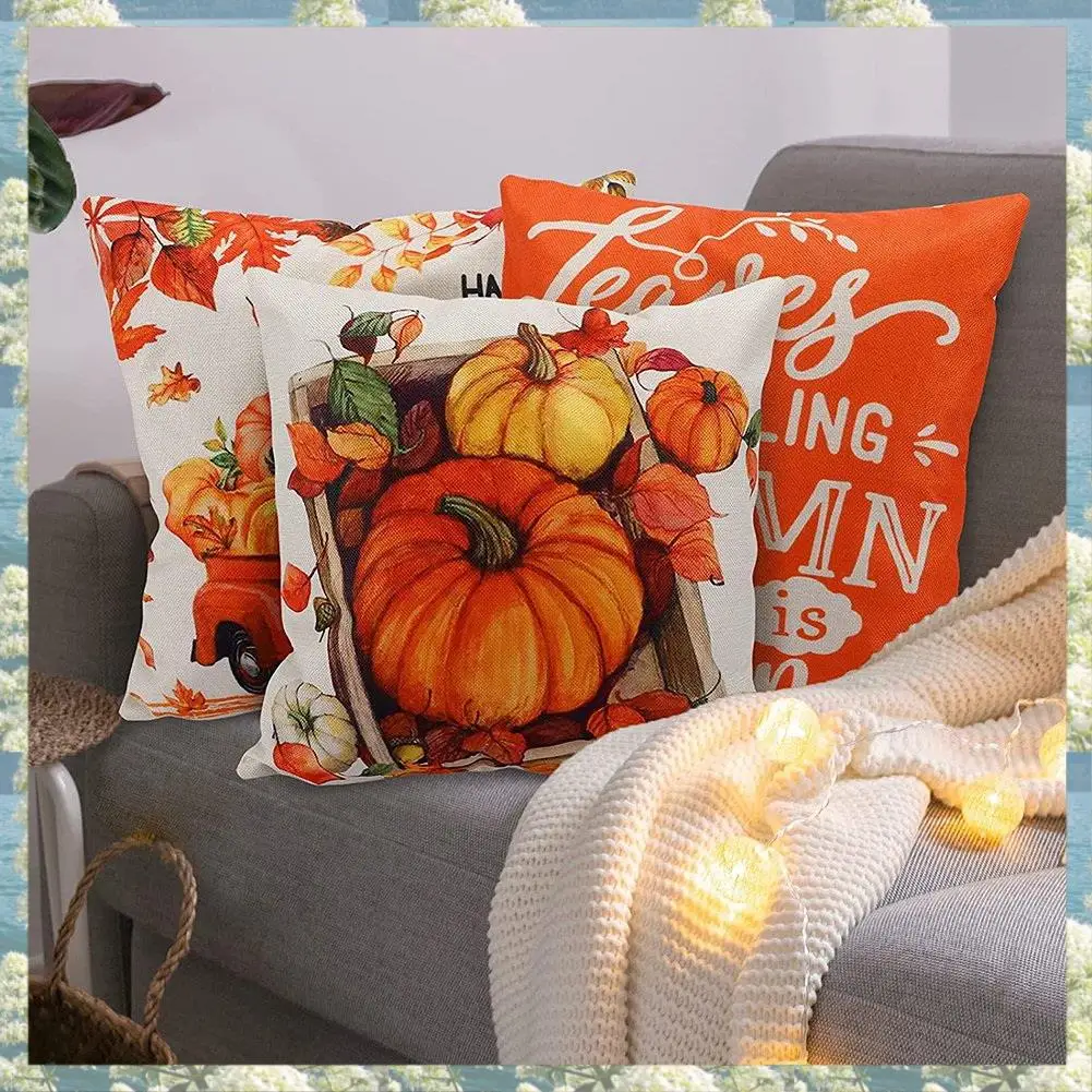 X17A 2025 NEW-Fall Pillow Covers 18X18 Set Of 4 Outdoor Throw Pillowcase Farmhouse Thanksgiving Decorations For Home Decor