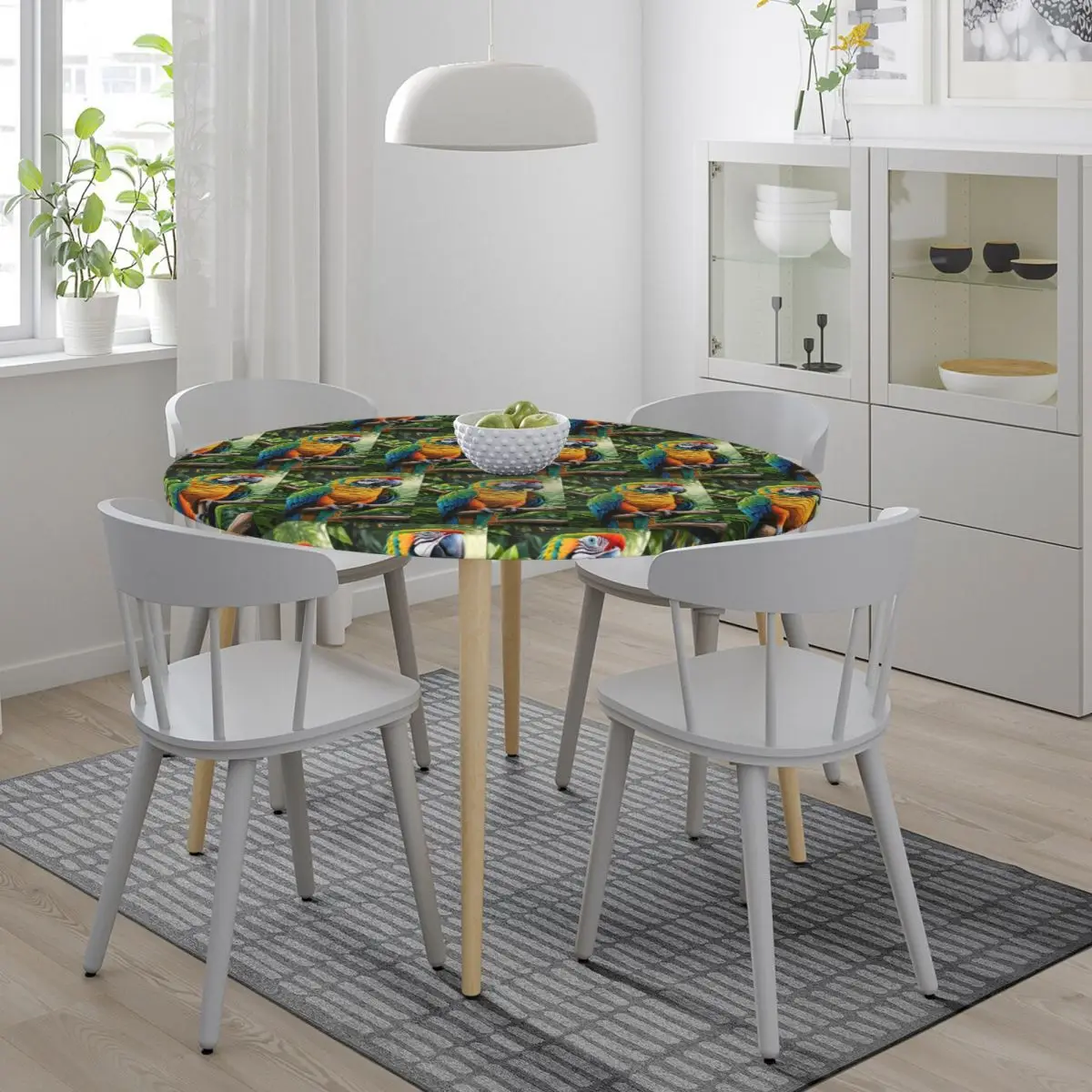 Cute Macaw Parrots Waterproof Round Tablecloth Oilproof Table Cloth for Kitchen Events Dining Table Cover