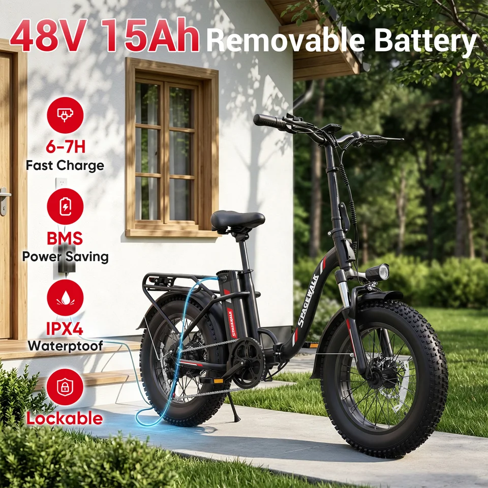 Spacewalk 1500W Peak Motor Fat Tire Electric Bike for Adults 20x4.0 Folding E-Bike 48V 15Ah Electric Bicycle Removable Battery with NFC Unlock 28MPH Long Range 45-60 Miles 7-Speed Gears 5 PAS UL2849 image 6