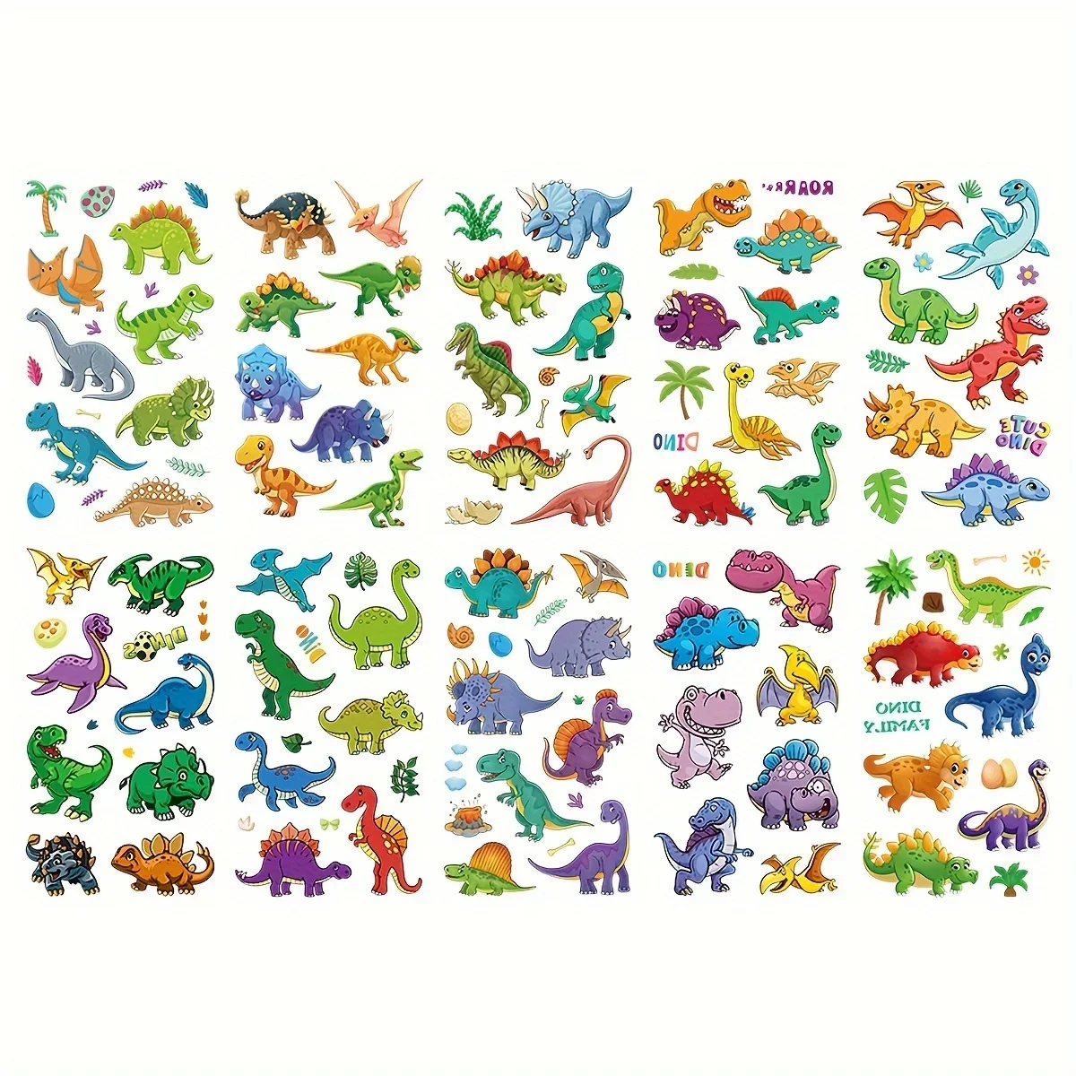 10 Sheets Cartoon Dinosaur Temporary Tattoo Stickers, Birthday Gift Fun Art Fake Tattoo Stickers, Party Decorations