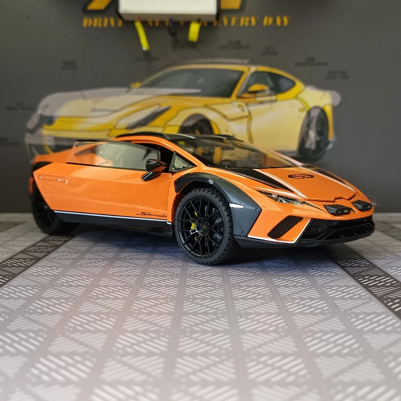1:24 ornamento de modelo de carro de liga Lamborghini STO, absorção de choque, direção, rebote, som e luz, presente de supercar