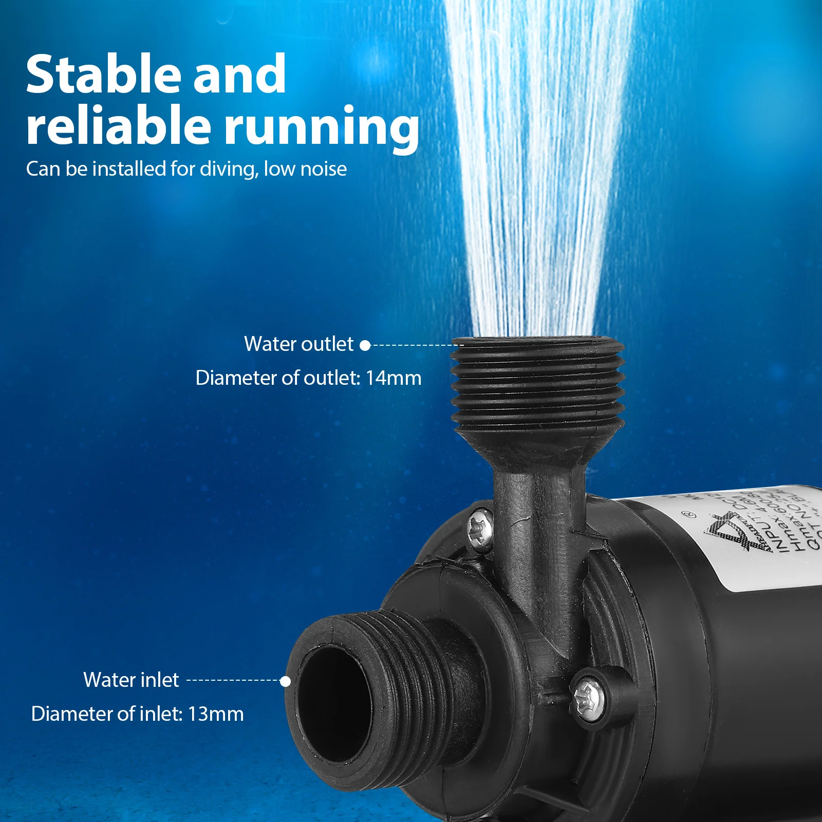 ปั๊มน้ำใต้น้ำ 12V DC 800 ลิตร/ชม. 5 เมตร มอเตอร์ไร้แปรง สำหรับตู้ปลา น้ำพุ สระน้ำ ระบบหมุนเวียนพลังงานแสงอาทิตย์ บ่อเล็ก