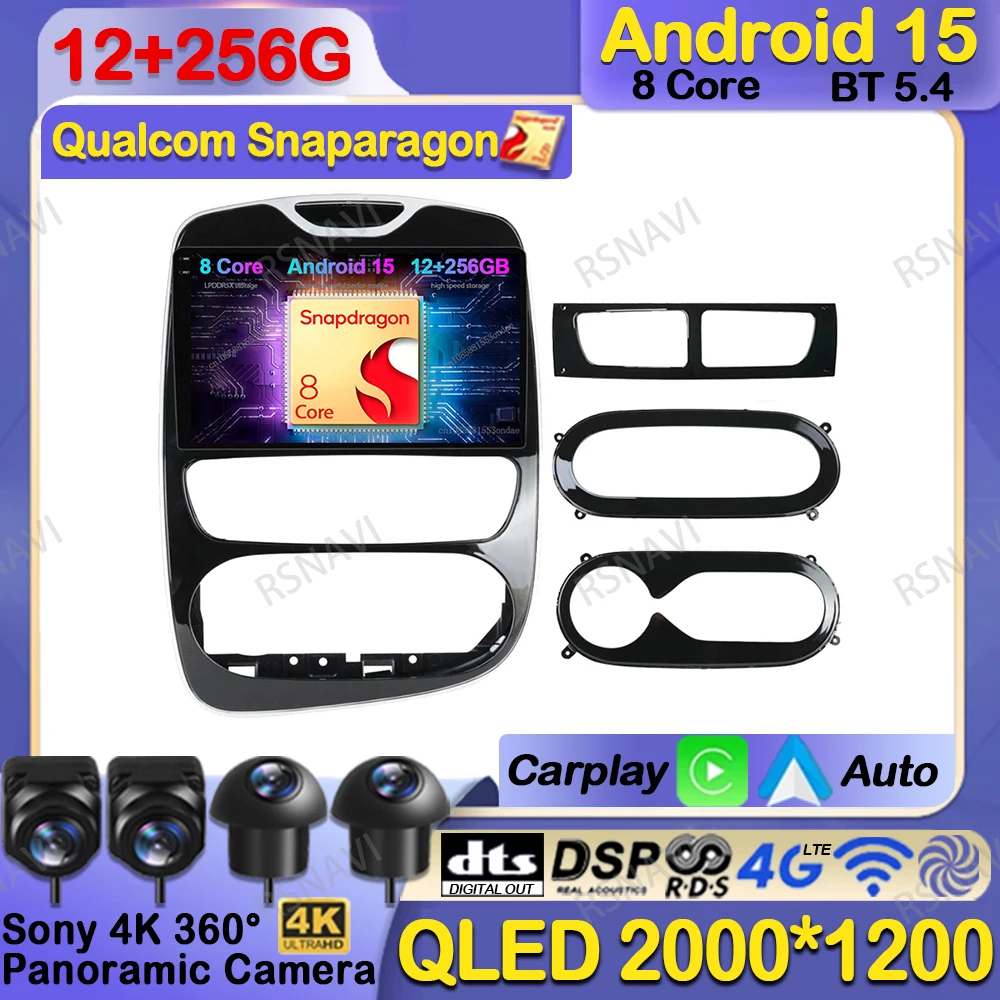 

Car Radio Android 15 For Renault Clio 4 BH98 KH98 2012 -2016 Wireless Carplay Auto QLED Qualcomm BT Head Unit DSP Stereo DVD GPS