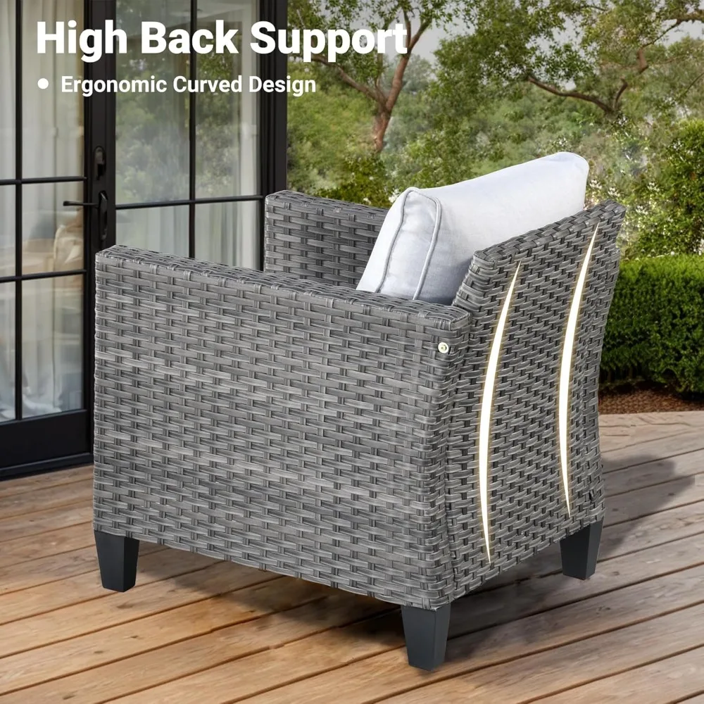 Patio Furniture Set, 5 Pieces Outdoor Wicker Rattan Sofa Couch with Ottomans and Comfy Cushions, All Weather High Back